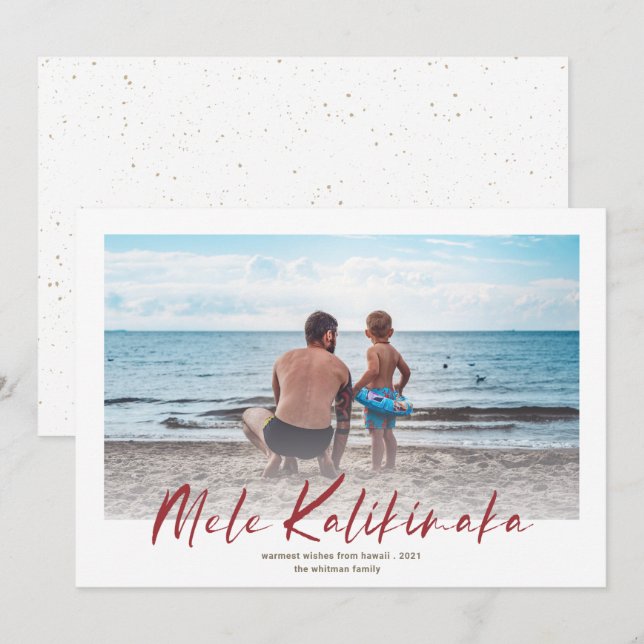 Cartes Pour Fêtes Annuelles Mele Kalikimaka Minimal Photo Noël Rouge (Devant / Derrière)