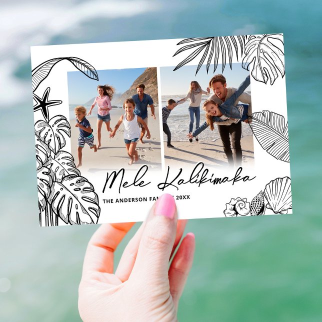 Cartes Pour Fêtes Annuelles Mele Kalikimaka moderne deux photos Noël (Créateur téléchargé)