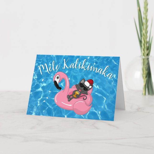 Cartes Pour Fêtes Annuelles Mele Kalikimaka Noël Flamant rose Hawaïen de chats (Devant)