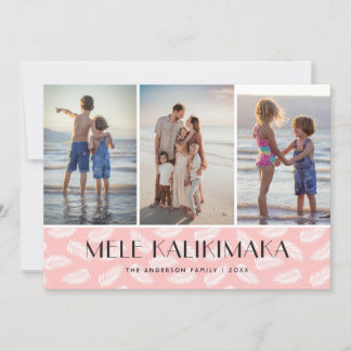 Cartes Pour Fêtes Annuelles Mele Kalikimaka Palm Feuilles Photo rose moderne