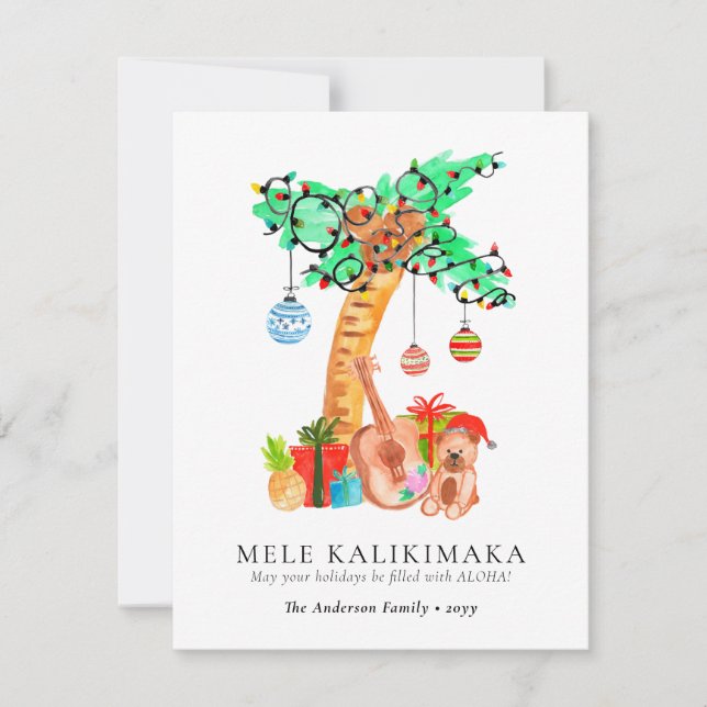 Cartes Pour Fêtes Annuelles Mele Kalikimaka Palm Guitare Noël hawaïen (Devant)