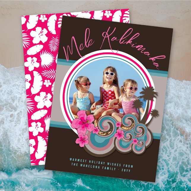 Cartes Pour Fêtes Annuelles Mele Kalikimaka Photo de Noël aux Hibiscus et Palm (Créateur téléchargé)
