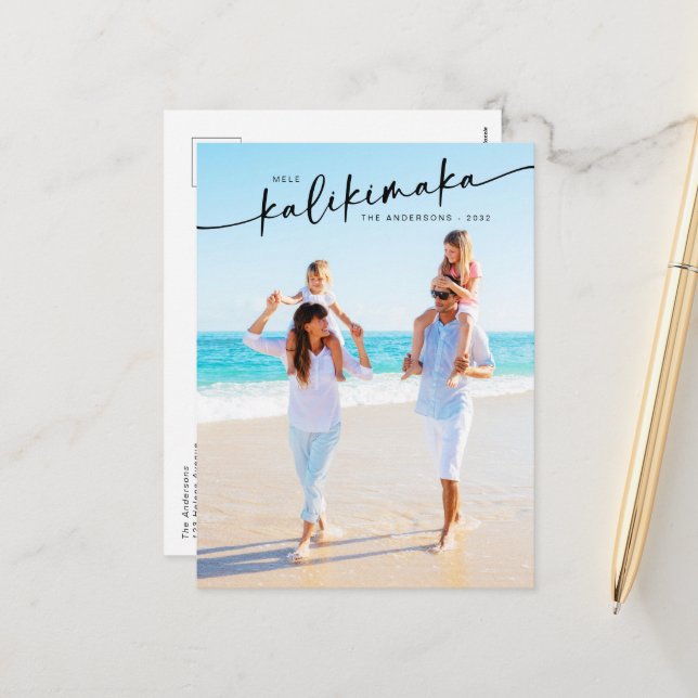 Cartes Pour Fêtes Annuelles Mele Kalikimaka Photo Lettrée à la main (Devant/Arrière en situation)