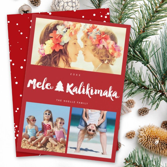 Cartes Pour Fêtes Annuelles Mele Kalikimaka Pinceau 3 Photo Collage Noël (Créateur téléchargé)
