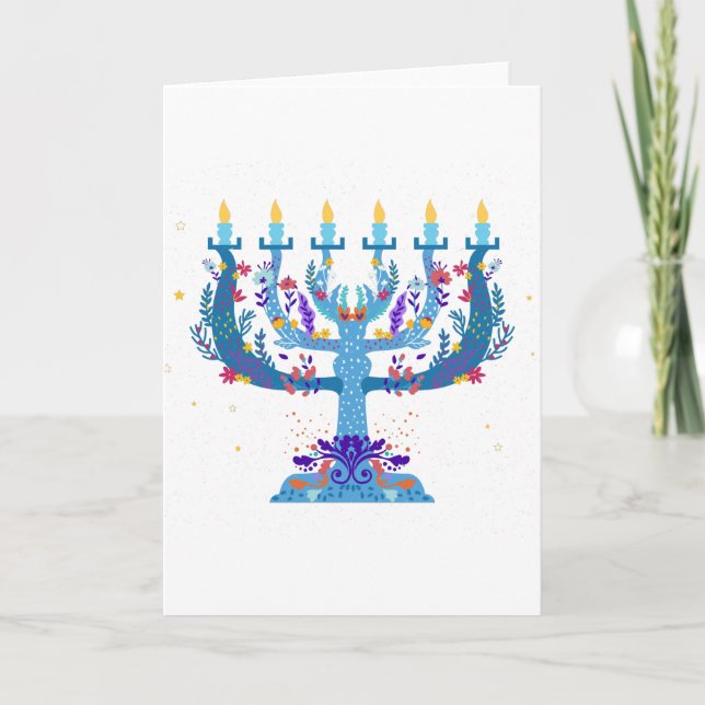 Cartes Pour Fêtes Annuelles menorah à fleurs hanoukka (Devant)