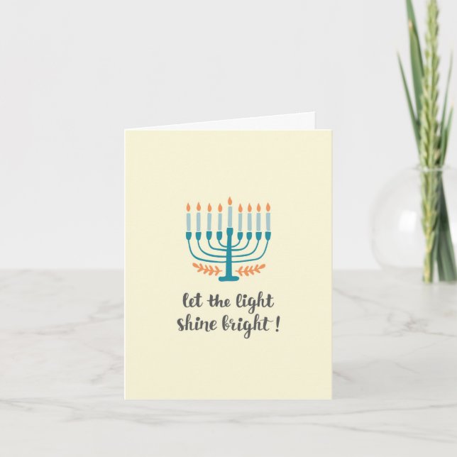 Cartes Pour Fêtes Annuelles Menorah, Bougies Éclairées, Laisser La Lumière Bri (Devant)
