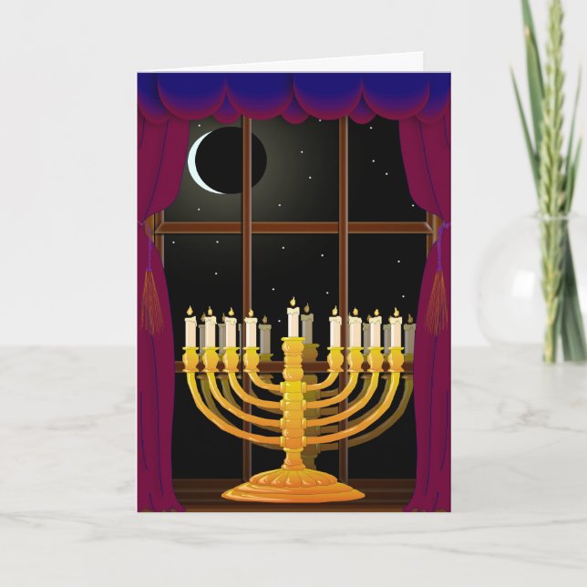 Cartes Pour Fêtes Annuelles Menorah Dans La Fenêtre (Devant)