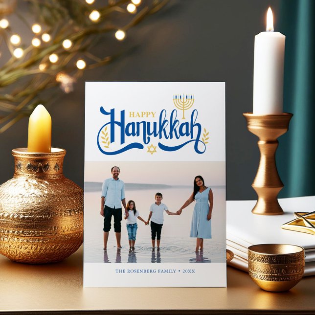 Cartes Pour Fêtes Annuelles Menorah d'or "Happy Hanoukka" (Créateur téléchargé)