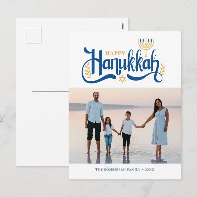 Cartes Pour Fêtes Annuelles Menorah d'or "Happy Hanoukka" (Devant / Derrière)