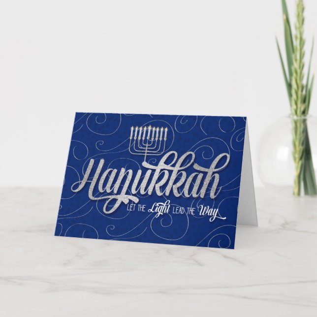 Cartes Pour Fêtes Annuelles Menorah en Hanoukka bleu et argent (Devant)