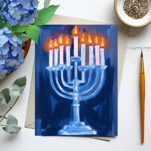 Cartes Pour Fêtes Annuelles Menorah Hanouka bleu