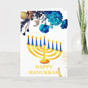 Cartes Pour Fêtes Annuelles Menorah moderne bleu et or Happy Hanoukka Holi