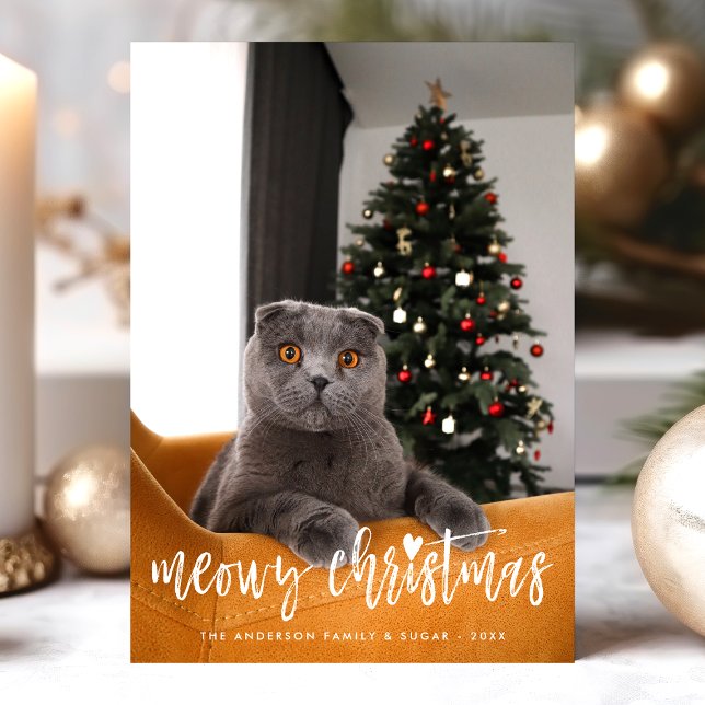 Cartes Pour Fêtes Annuelles MeowChristmas Funny Script Moderne Pet Cat Photo (Créateur téléchargé)