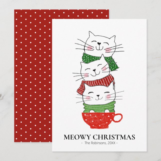 Cartes Pour Fêtes Annuelles MeowChristmas Trois Chats Écharpes Coupe Écharpe D (Devant / Derrière)