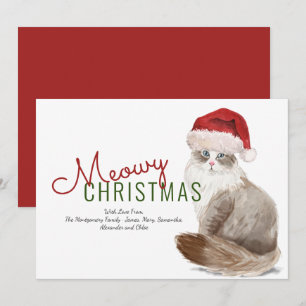 Cartes Pour Fêtes Annuelles Meowe Noël Chat sibérien Santa Hat Aquarelle