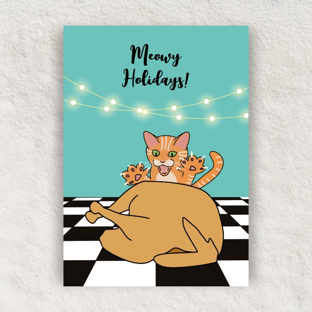 Cartes Pour Fêtes Annuelles Meowny Christmas Drôle Chat Turquie Dessin (Créateur téléchargé)