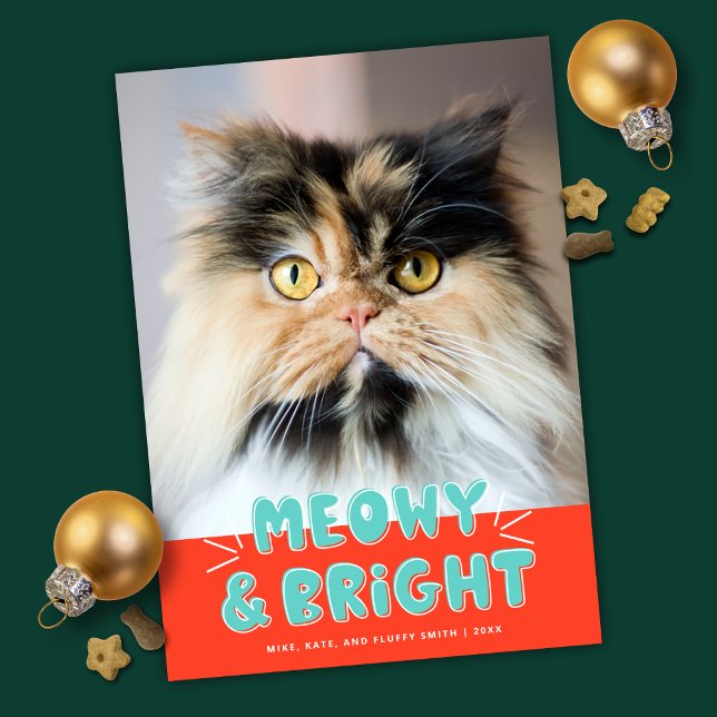 Cartes Pour Fêtes Annuelles Meowy & Bright Christmas Cute Cat Holiday Photo (Créateur téléchargé)