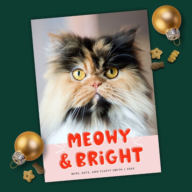 Cartes Pour Fêtes Annuelles Meowy & Bright Christmas Cute Cat Holiday Photo (Créateur téléchargé)