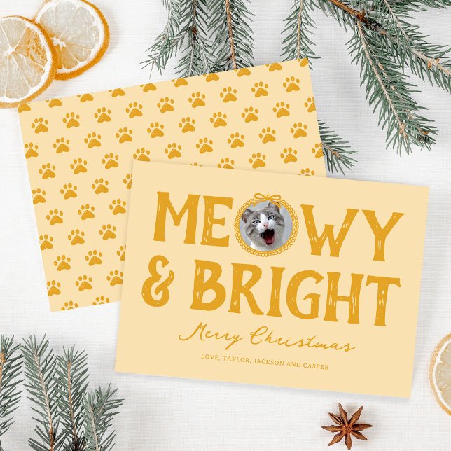 Cartes Pour Fêtes Annuelles Meowy & Bright Doodle Chat Photo Noël (Créateur téléchargé)