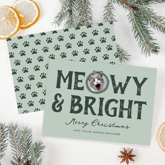 Cartes Pour Fêtes Annuelles Meowy & Bright Doodle Chat Photo Noël (Créateur téléchargé)
