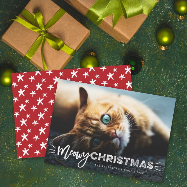 Cartes Pour Fêtes Annuelles Meowy Christmas Brush Script Amoureux des chats Ph (Créateur téléchargé)