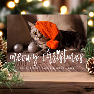 Cartes Pour Fêtes Annuelles Meowy Christmas Brush Script Modern Pet Cat Photo