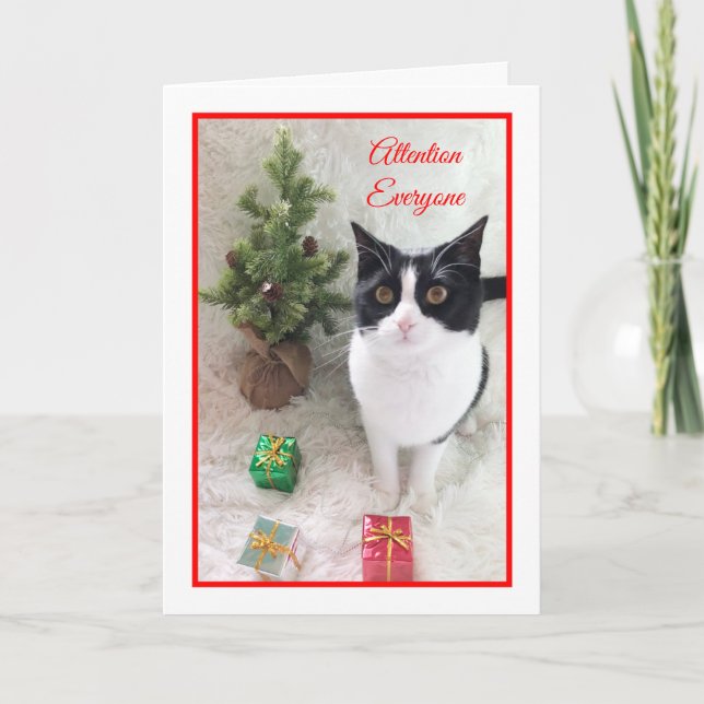 Cartes Pour Fêtes Annuelles Meowy Christmas Cat Card — Attention à tous (Devant)