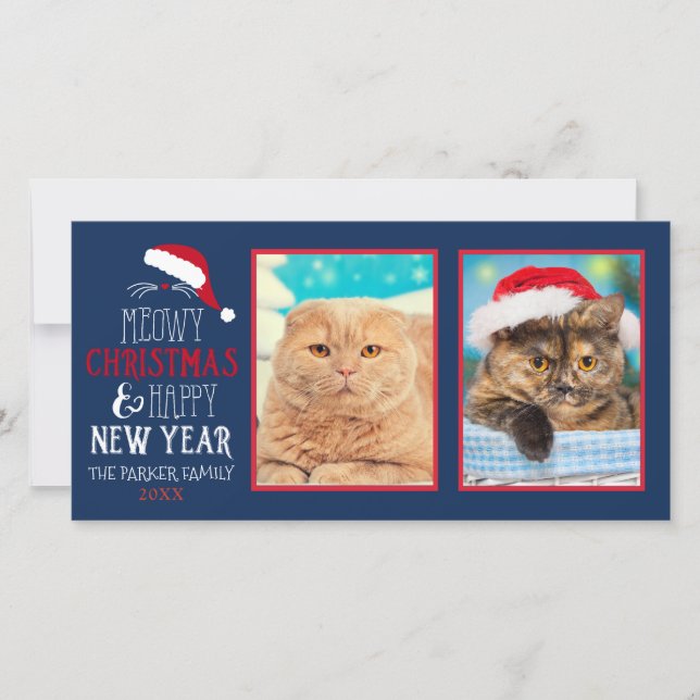 Cartes Pour Fêtes Annuelles Meowy Christmas Chat 2 Photo Photocard (Devant)
