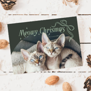 Cartes Pour Fêtes Annuelles Meowy Christmas Chat Photo Green Holiday Card