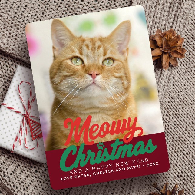 Cartes Pour Fêtes Annuelles Meowy Christmas Cute Cat Photo Noël (Créateur téléchargé)