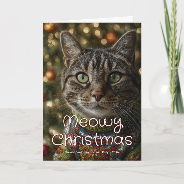 Cartes Pour Fêtes Annuelles Meowy Christmas Family Cat Photo (Devant)