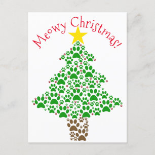 Cartes Pour Fêtes Annuelles Meowy Christmas Funny Chat Empreinte de patte Phot