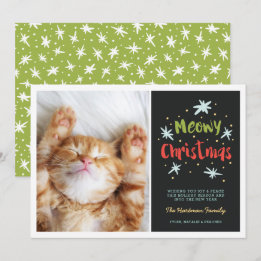 Cartes Pour Fêtes Annuelles Meowy Christmas Kitty Modern Christmas Photo Green