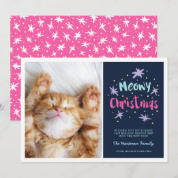 Cartes Pour Fêtes Annuelles Meowy Christmas Kitty moderne Photo de Noël rose