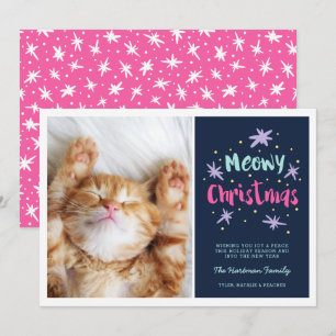 Cartes Pour Fêtes Annuelles Meowy Christmas Kitty moderne Photo de Noël rose