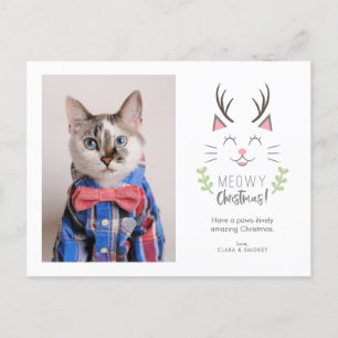 Cartes Pour Fêtes Annuelles Meowy Christmas Whimsical Chat avec Antlers Photo