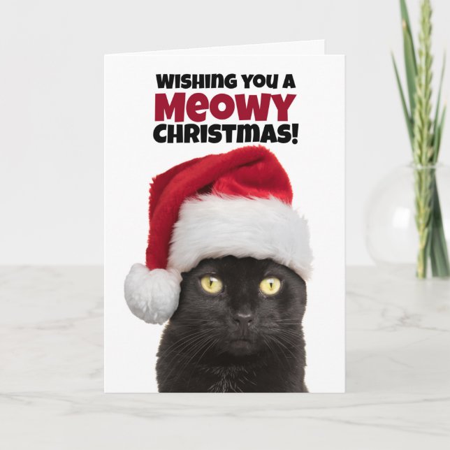 Cartes Pour Fêtes Annuelles Meowy (Joyeux) Christmas Cute Black Cat (Devant)