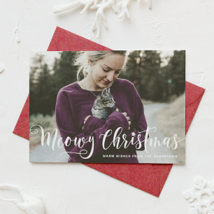 Cartes Pour Fêtes Annuelles Meowy Noël Calligraphie moderne Photo Chat