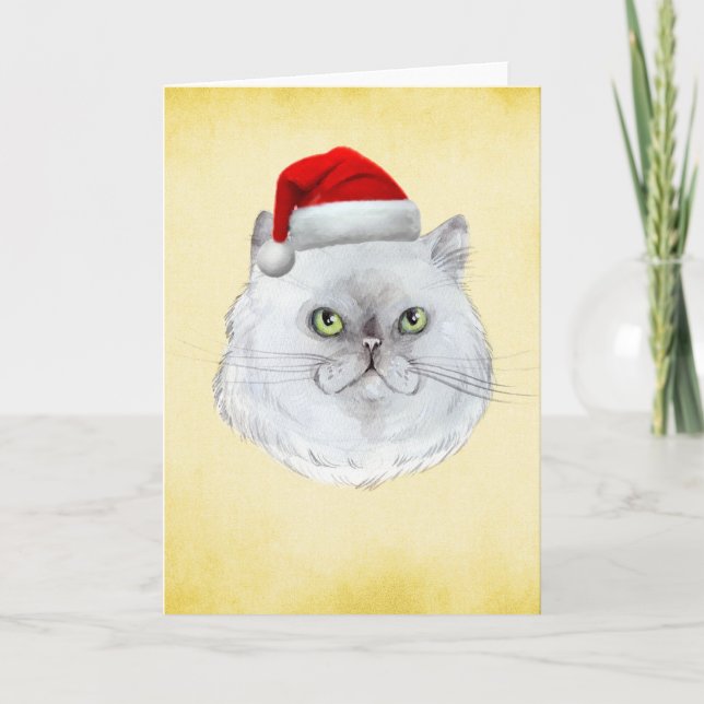 Cartes Pour Fêtes Annuelles Meowy Noël ! Chat mignon avec chapeau de Santa (Devant)