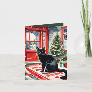 Cartes Pour Fêtes Annuelles Meowy Noël Chat noir & Arbre de Noël