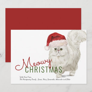 Cartes Pour Fêtes Annuelles Meowy Noël Joli Chat Persan Blanc Aquarelle