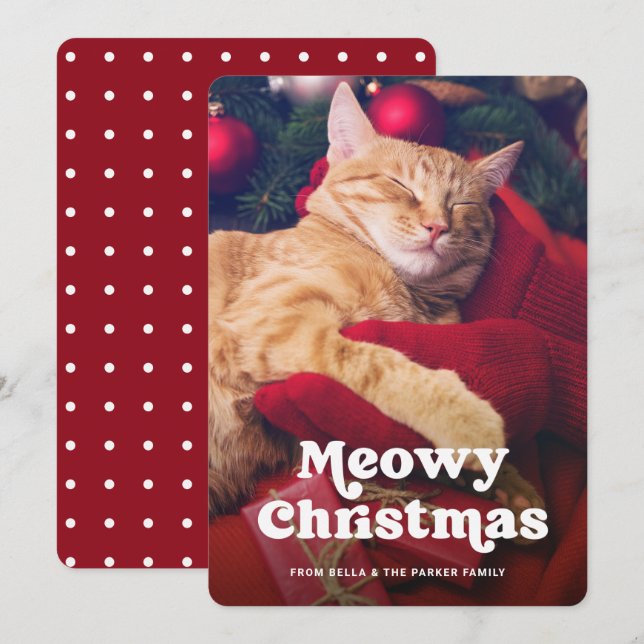 Cartes Pour Fêtes Annuelles Meowy Noël | Photo Drôle de Votre Chat (Devant / Derrière)