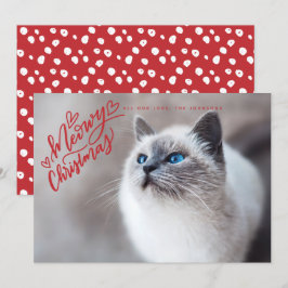 Cartes Pour Fêtes Annuelles Meowy Noël Rouge Main Lettering Chat photo complèt