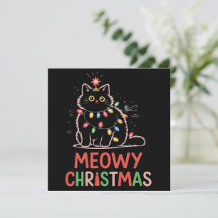 Cartes Pour Fêtes Annuelles Meowy Noël Xmas Lumières Pyjama Chat Noir