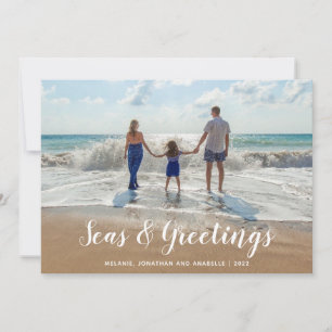 Cartes Pour Fêtes Annuelles Mer Blanche et Salutations Plage Noël