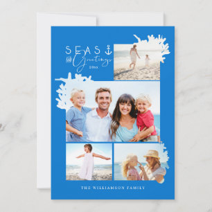 Cartes Pour Fêtes Annuelles Mer côtière et salutations Bleu Océan Photo Cadre