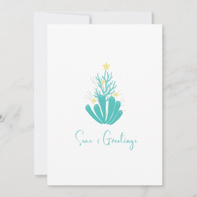 Cartes Pour Fêtes Annuelles Mer côtière et salutations Coral (Devant)