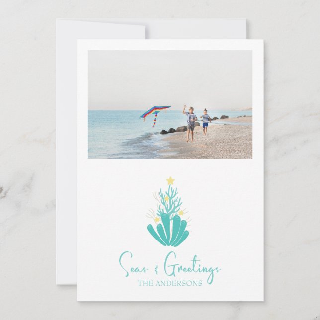 Cartes Pour Fêtes Annuelles Mer côtière et salutations Coral (Devant)