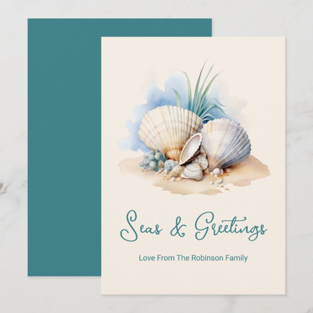 Cartes Pour Fêtes Annuelles Mer de Noël côtière et salutation (Devant / Derrière)
