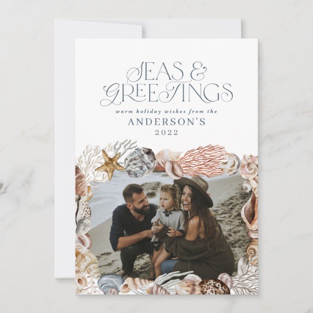 Cartes Pour Fêtes Annuelles Mer de Noël tropicale chaude salutations photo ble (Devant)